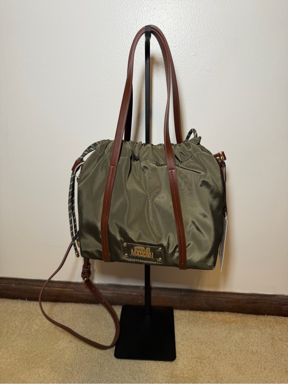 NWT Steve Madden Olive Green Nylon Drawstring Cinch
Crossbody Satchel